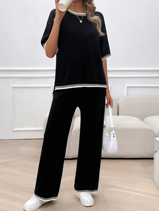 Conjunto de 2 Piezas: Blusa Suelta de Punto con Contraste + Pantalón - Image 12