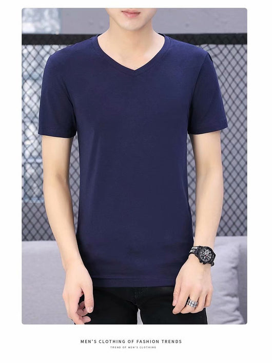Camiseta Blanca Slim Fit Cuello V Manga Corta para Hombre - Básico Versátil de Verano - Image 10