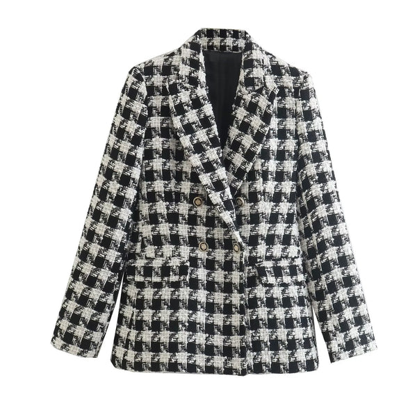 Abrigo Tipo Blazer Doble Botonadura Pata de Gallo para Mujer - Image 5