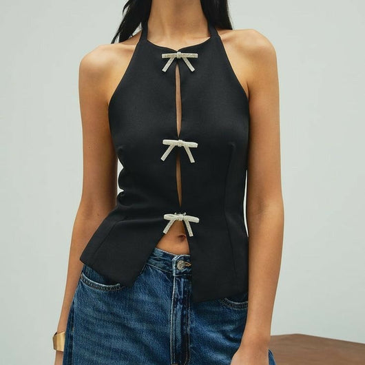 Blusa con Cuello Decorativo de Moño