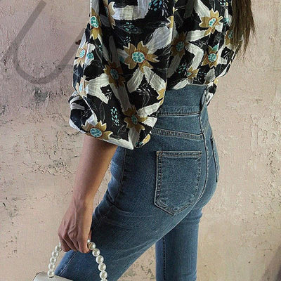 Jeans Skinny Elásticos Cintura Alta con Micro Acampanado - Image 8