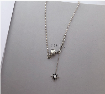 Collar Estrella de Ocho Puntas con Borla Plateada - Estilo Retro Personalizado