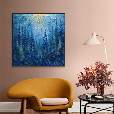 Cuadro Abstracto Bosque Azul Misterioso - Pintura al Óleo Vintage Paisaje Natural para Sala de Estar - Image 10