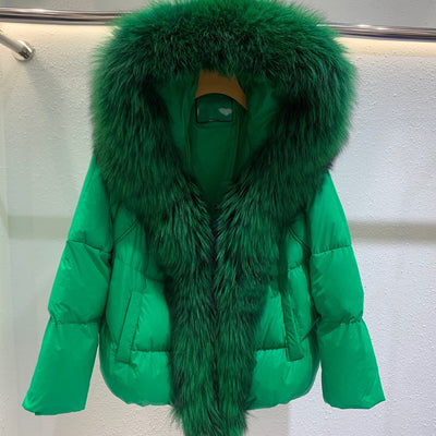 Chaqueta de Plumón con Cuello de Piel de Zorro para Mujer