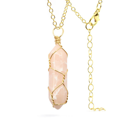 Collar Colgante de Cristal Hexagonal Envuelto a Mano con Piedra Natural - Image 33