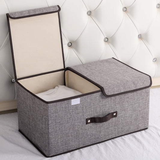 Caja Organizadora Plegable de Algodón y Lino con Doble Tapa