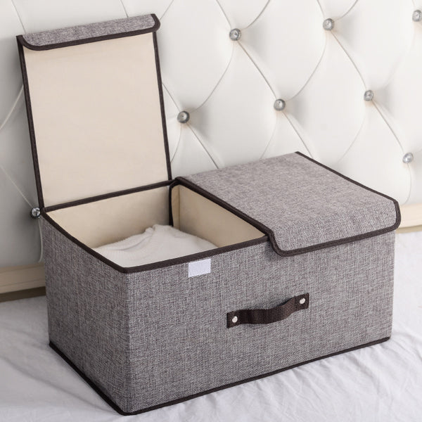 Caja Organizadora Plegable de Algodón y Lino con Doble Tapa