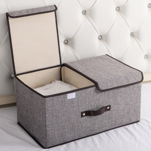 Caja Organizadora Plegable de Algodón y Lino con Doble Tapa