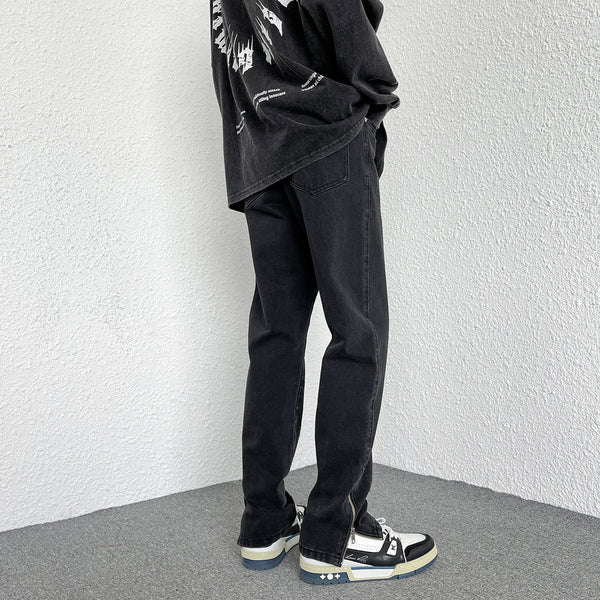 Jeans Rectos Holgados Estilo Hong Kong con Diseño de Cierre