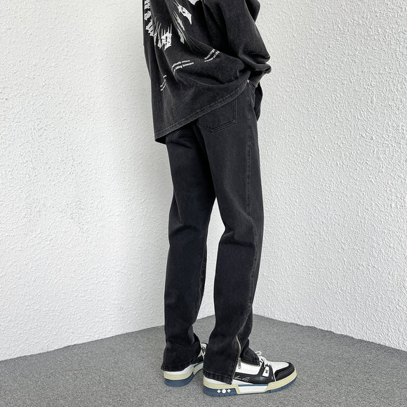 Jeans Rectos Holgados Estilo Hong Kong con Diseño de Cierre