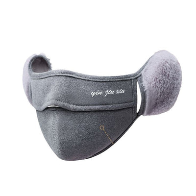 Light grey plush warm mask with integrated fleece-lined ear protection, designed for cold weather. - Image 12