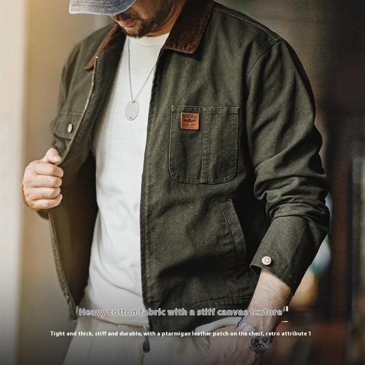 Chaqueta Detroit de Lona Pesada Estilo Retro - Abrigo Safari Corto Resistente