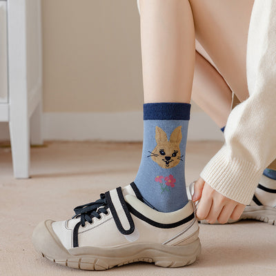 Calcetines Tubo Estilo Étnico con Flores y Rayas para Mujer