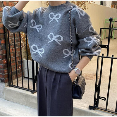 Suéter Jacquard con Moño y Cuello Redondo - Blusa Holgada de Manga Larga - Image 9