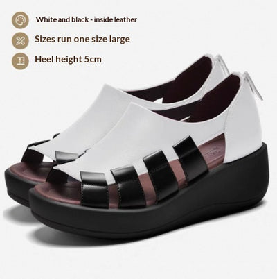 Sandalias Cuña de Cuero Genuino para Mujer con Suela Cómoda y Gruesa - Image 3