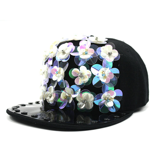 Gorra de Béisbol Hip Hop con Lentejuelas Florales y Visera Plana - Image 9