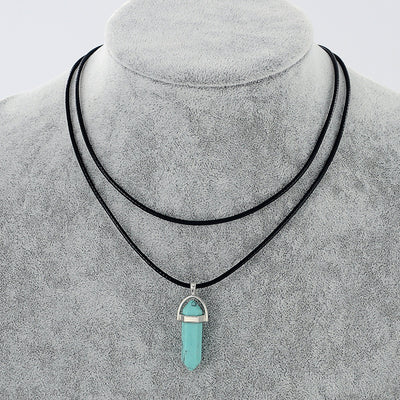 Collar Colgante de Piedra Natural con Cuerda de Cuero Doble y Cristal Hexagonal - Image 15