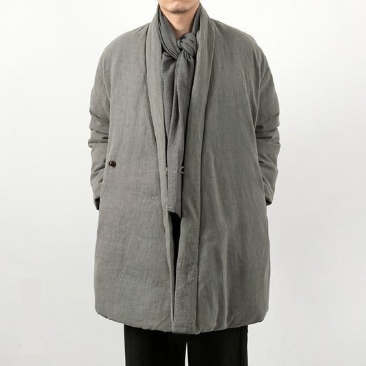 Chaqueta Acolchada Estilo Chino de Algodón y Lino para Hombre
