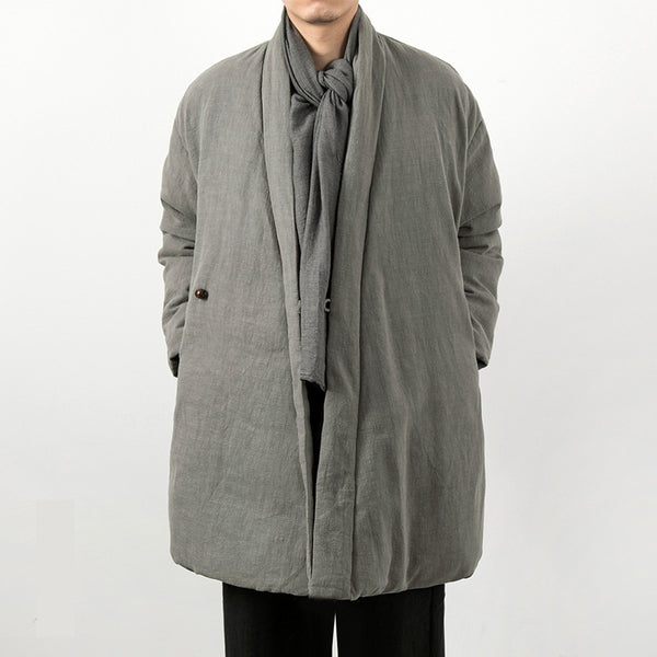 Chaqueta Acolchada Estilo Chino de Algodón y Lino para Hombre