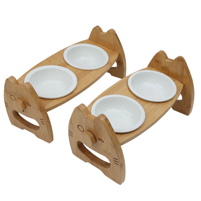Comedero Doble de Cerámica con Soporte de Madera Ajustable para Perros y Gatos - Image 8