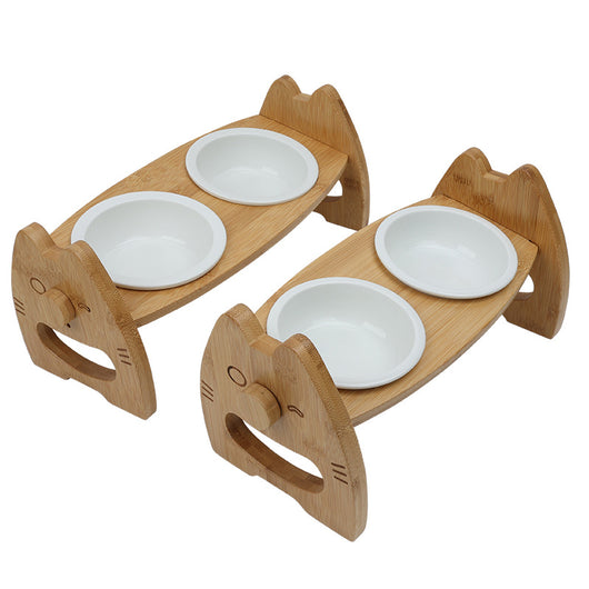 Comedero Doble de Cerámica con Soporte de Madera Ajustable para Perros y Gatos - Image 8