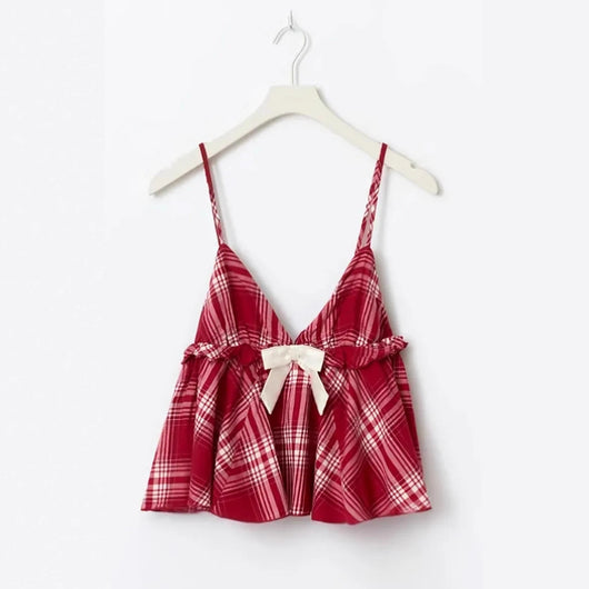 Camisola Vintage Cuadros con Lazo - Diseño Sexy y Cómodo para Mujer - Image 3