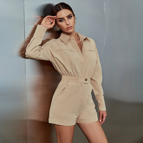 Jumpsuit Corto de Algodón Liso para Commuter