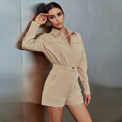 Jumpsuit Corto de Algodón Liso para Commuter