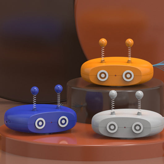 Light gray electric robot cat toy with two spring antennae, circular details, and a red indicator light. - Image 11