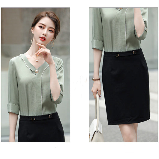 Blusa Profesional Manga Larga Color Verde Mantequilla - Image 10