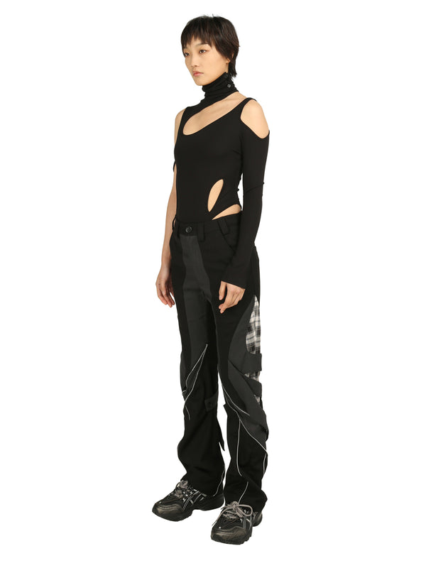 Pantalones Casuales con Cremallera y Costuras a Cuadros