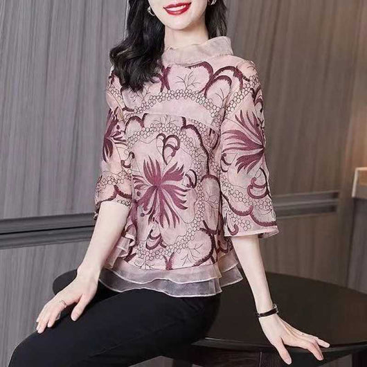 Blusa Estampada de Gasa Verano Diseño Elegante con Cobertura Estratégica para Mujer