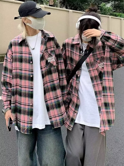 Camisa Vintage Tie-dye Cuadros Manga Larga Estilo Japonés para Hombre Otoño - Image 8