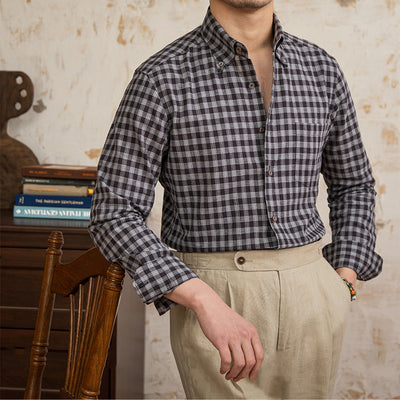 Camisa Vintage de Algodón y Lino a Cuadros de Manga Larga - Image 6