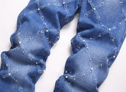 Pantalones Skinny Denim con Bordado de Perlas - Estilo Urbano Trendy - Image 10