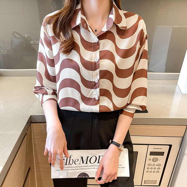 Camisa Suelta Larga Contraste Estilo Hong Kong para Mujer