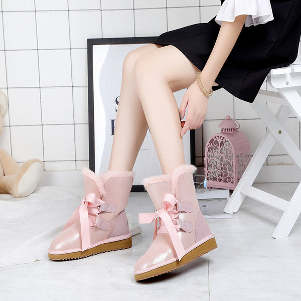 Botas Cortas Cálidas con Moño de Terciopelo - Invierno Nordeste