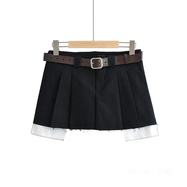 Falda Plisada Estilo Workwear Cintura Baja Efecto Dos Piezas - Image 4