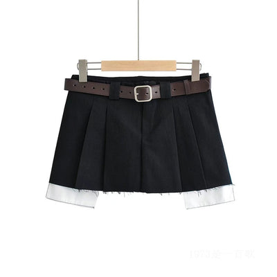 Falda Plisada Estilo Workwear Cintura Baja Efecto Dos Piezas - Image 4
