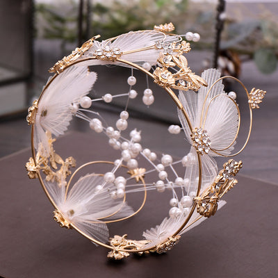 Corona Tiara Nupcial Círculo Completo con Perlas de Aleación para Dama - Image 3