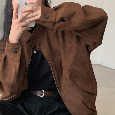 Abrigo Retro de Ante Cálido con Doble Cierre - Perfecto para Otoño Invierno - Image 3