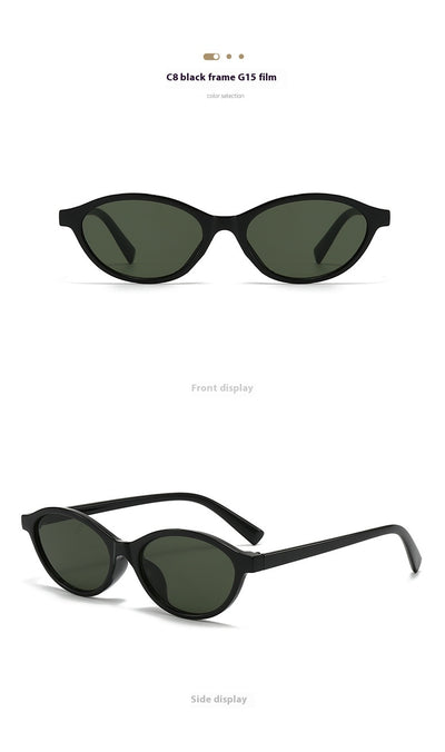 Retro fashion small frame sunglasses with translucent brown frames and yellow oval lenses, viewed from an angle. - Image 26