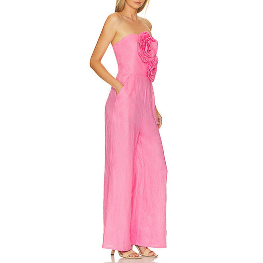 Jumpsuit Floral con Costura, Cintura Alta y Piernas Anchas Reductoras - Image 2