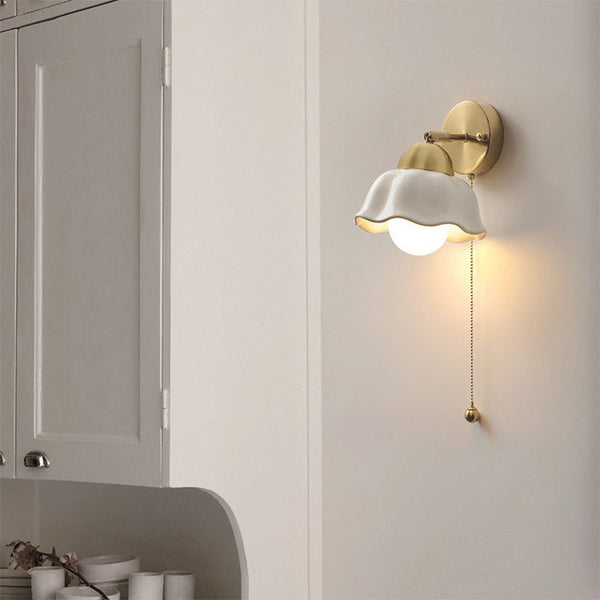Lámpara de Pared Cerámica Retro Floral para Dormitorio y Pasillos