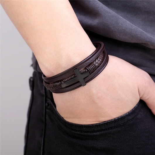 Pulsera Tejida Acero Inoxidable Dorado Negro Multicapa