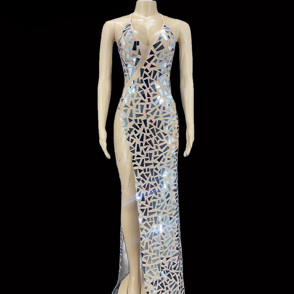 Vestido de Fiesta Elegante sin Mangas con Espalda Descubierta y Detalles Brillantes