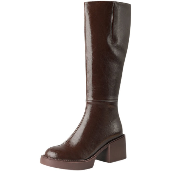 Botas Plataforma Mujer Suela Gruesa Marrón Oscuro