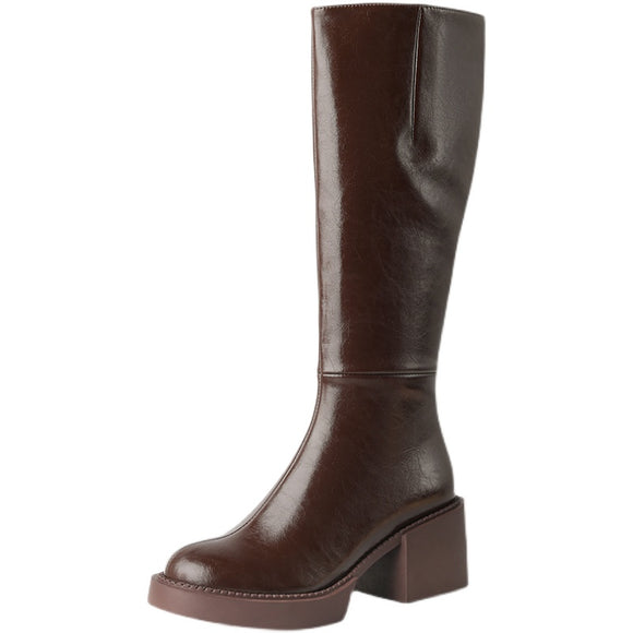 Botas Plataforma Mujer Suela Gruesa Marrón Oscuro