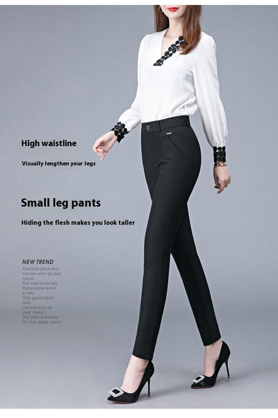 Pantalones Casuales Coreanos Cintura Alta Elásticos Ajustados Efecto Adelgazante - Image 19