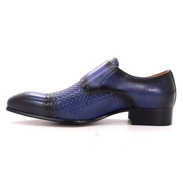 Zapatos Monk Elegantes de Cuero Azul para Hombre - Doble Hebilla Premium